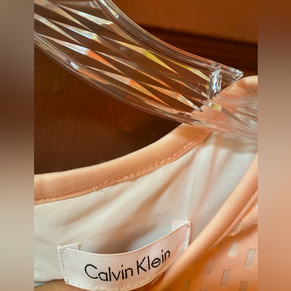 CALVIN KLEIN BLUSH PINK SLEEVELESS A-LINE DRESS WITH SOLID INTERIOR LINING - Picture 6 of 12